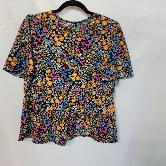 SHEIN Tops - SHEIN Floral Print Peplum Women's Blouse - Black, Pink, Yellow, Blue Size Xl